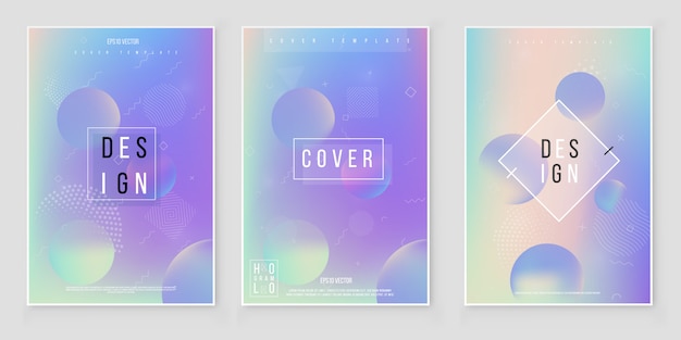 Holographic paper magic foil marble cover vector set.