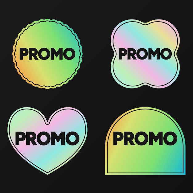 Holographic Promo Template Stiker vector illustration set