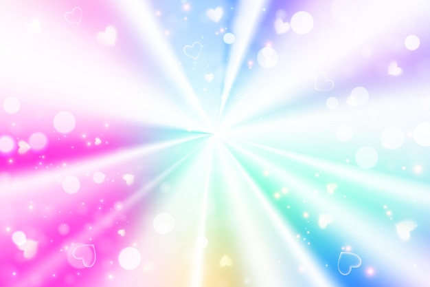 Sfondo sfumato a lamina radiale olografica cuori di stelle cerchio conico fantasy carta da parati arcobaleno
