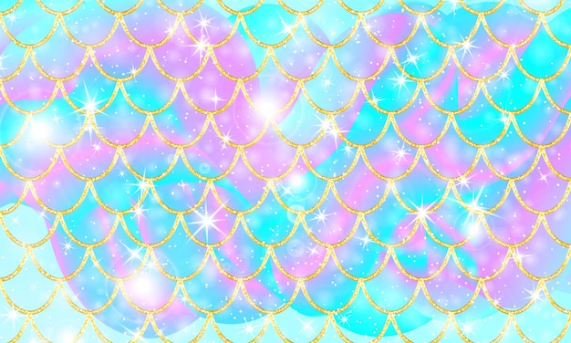 Vector holographic rainbow background gold scales mermaid print