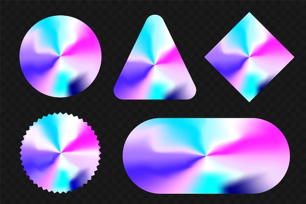 Vector holographic sticker different form and geometric shape set