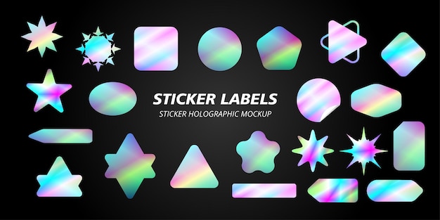 holographic sticker for preview tags, labels, with various shapes for design mockups vector