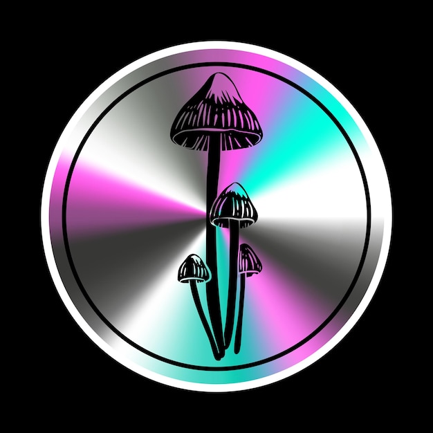 Holographic sticker with mushroom in a trendy retro style Vector Graphic with textured foil effect