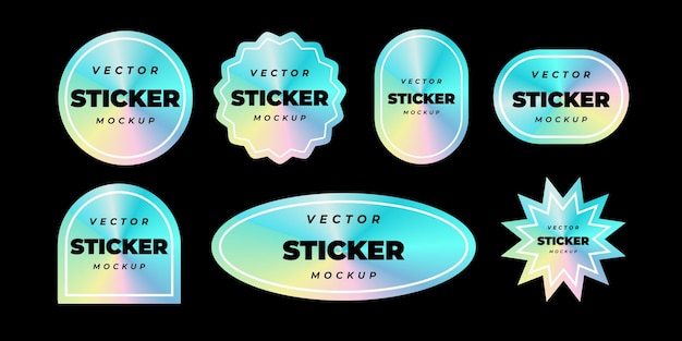 Vector holographic stickers hologram label set isolated sticker shapes for design mockups