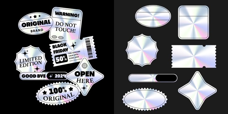 Vector holographic stickers hologram labels of different shapes sticker shapes for design mockups hologr