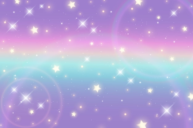 Holographic unicorn background with iridescent rainbow and glitter Gradient pastel sky with sparkles