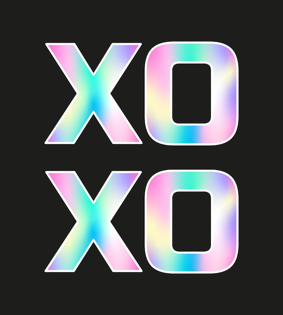 벡터 발렌타인 데이 홀로그램 xo xo 스티커 다른 모양의 홀로그램 레이블 벡터 스티커