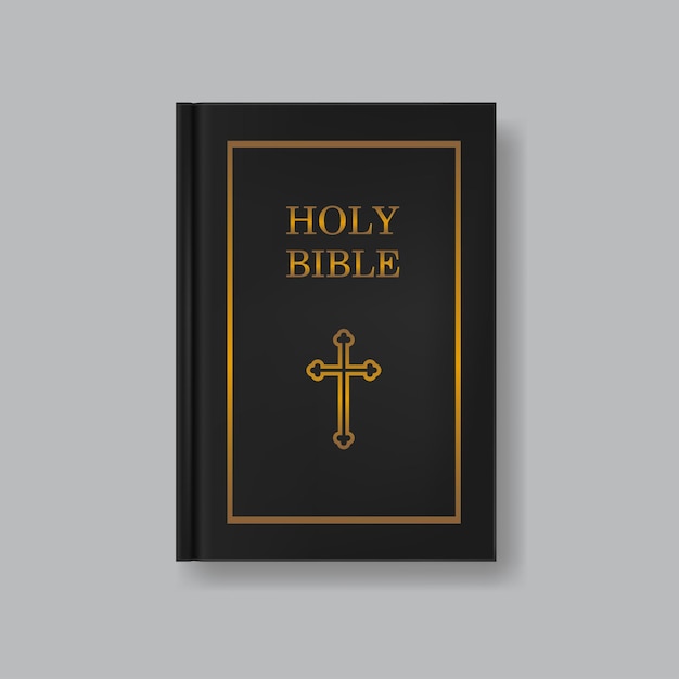 Vector holy bible in a black hard cover realistic closed vertical book template religion book mockup