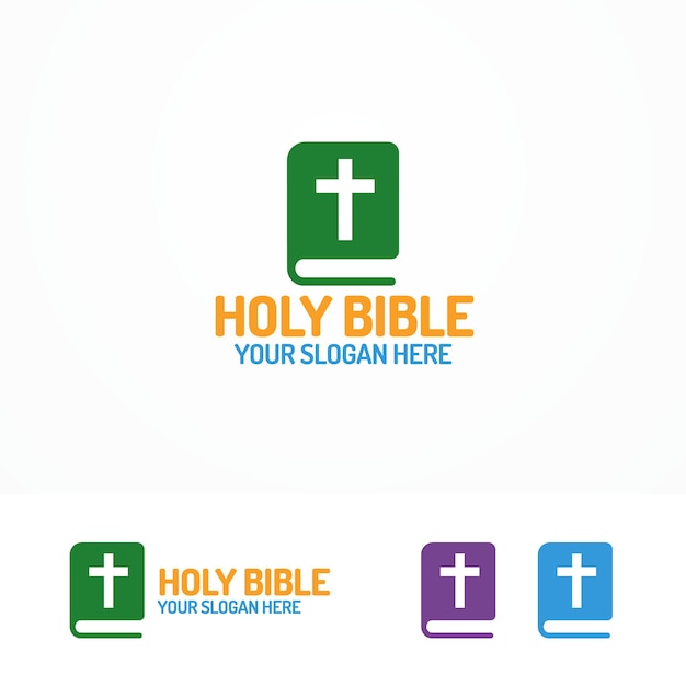 Holy bible book logo different color isolated on white background for religious school, christian and catholic church, book store etc. Vector Illustration