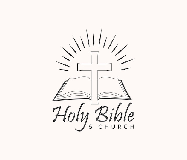 Vector holy bible and church logo with a cross