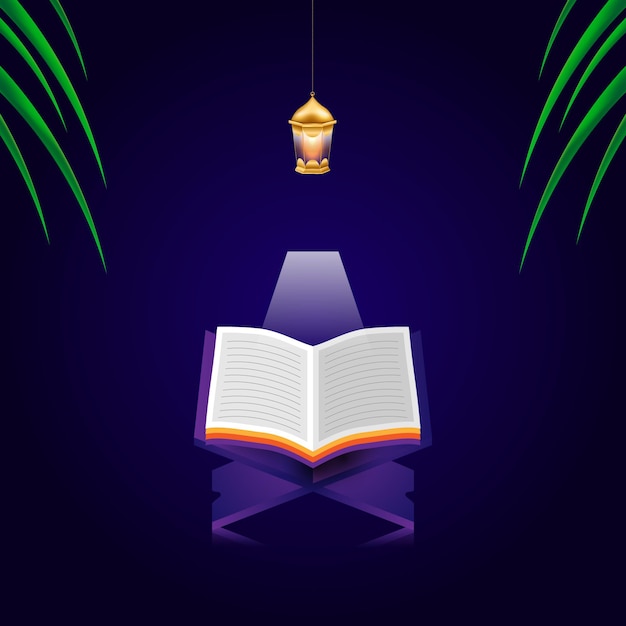 Vector holy book al quran with lantern