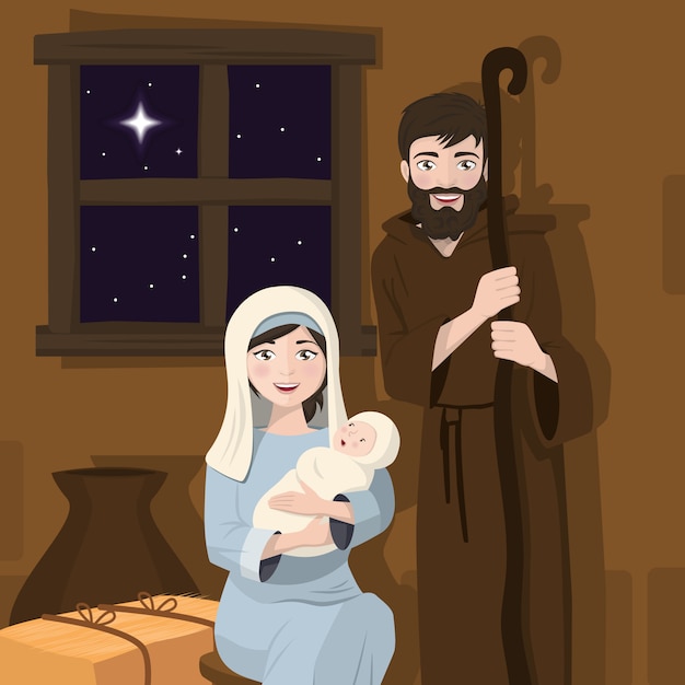 Sacra famiglia in primo piano. presepe di natale. nascita di cristo