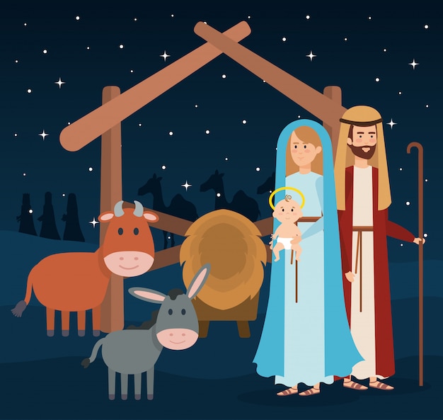 Vector holy family manger characters