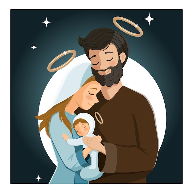 Vector holy family nativity night scene birth of christ christmas season