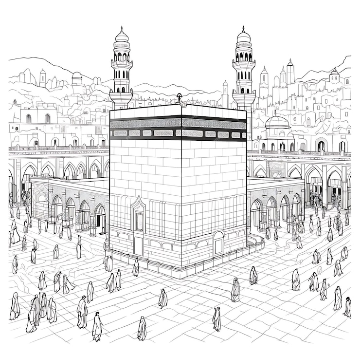 Premium Vector | The holy kaaba coloring page