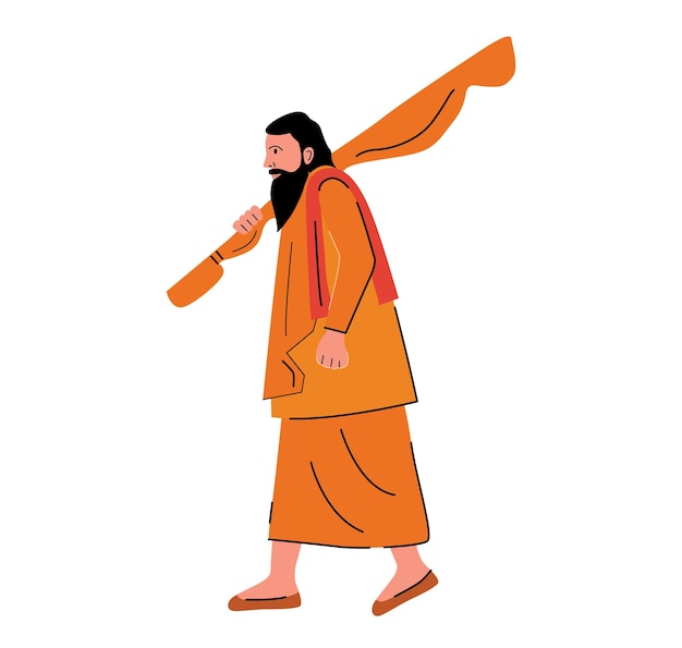 Vector holy man sadhu walking isolated