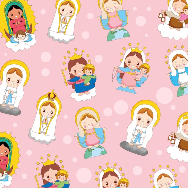 Holy mary cartoon pattern background