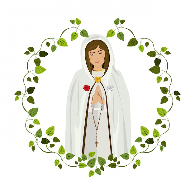 Vector holy mary in frame of leaves
