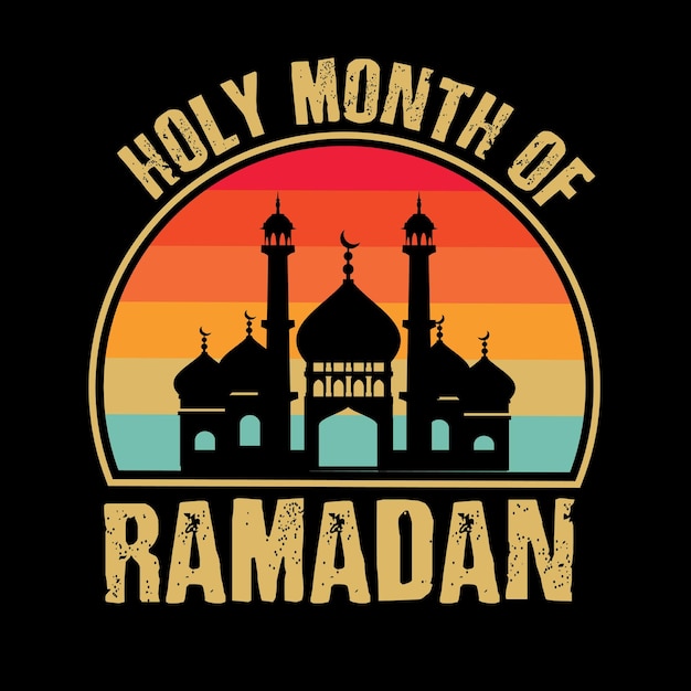 ラマダンの聖なる月レトロサンセットテンプレートモスク