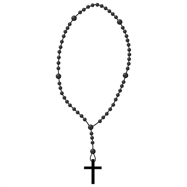 Vector holy rosary beads vector illustration. prayer catholic chaplet with a cross isolated