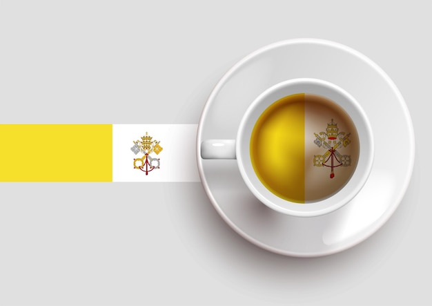 Vector holy see flag with a tasty coffee cup on top view