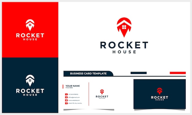로켓 로고 디자인 컨셉과 명함 템플릿이 있는 집과 집