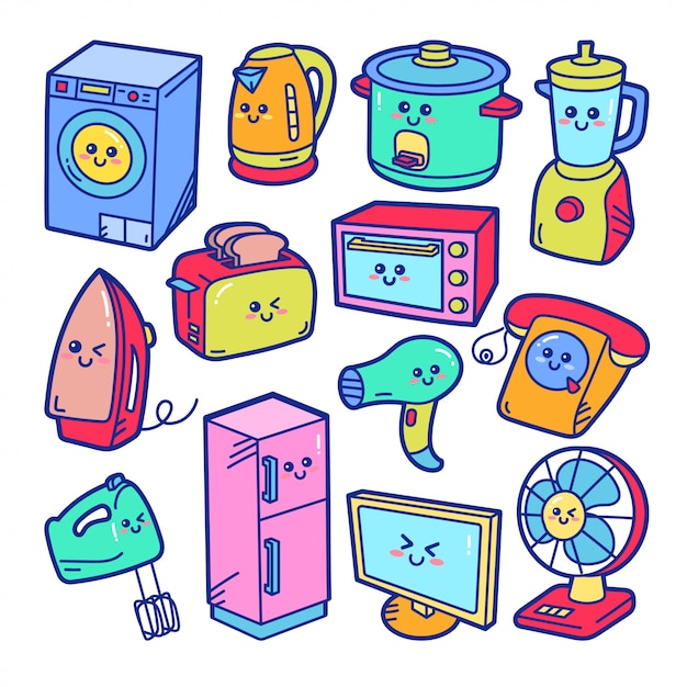 Vector home appliances cute doodle illustration