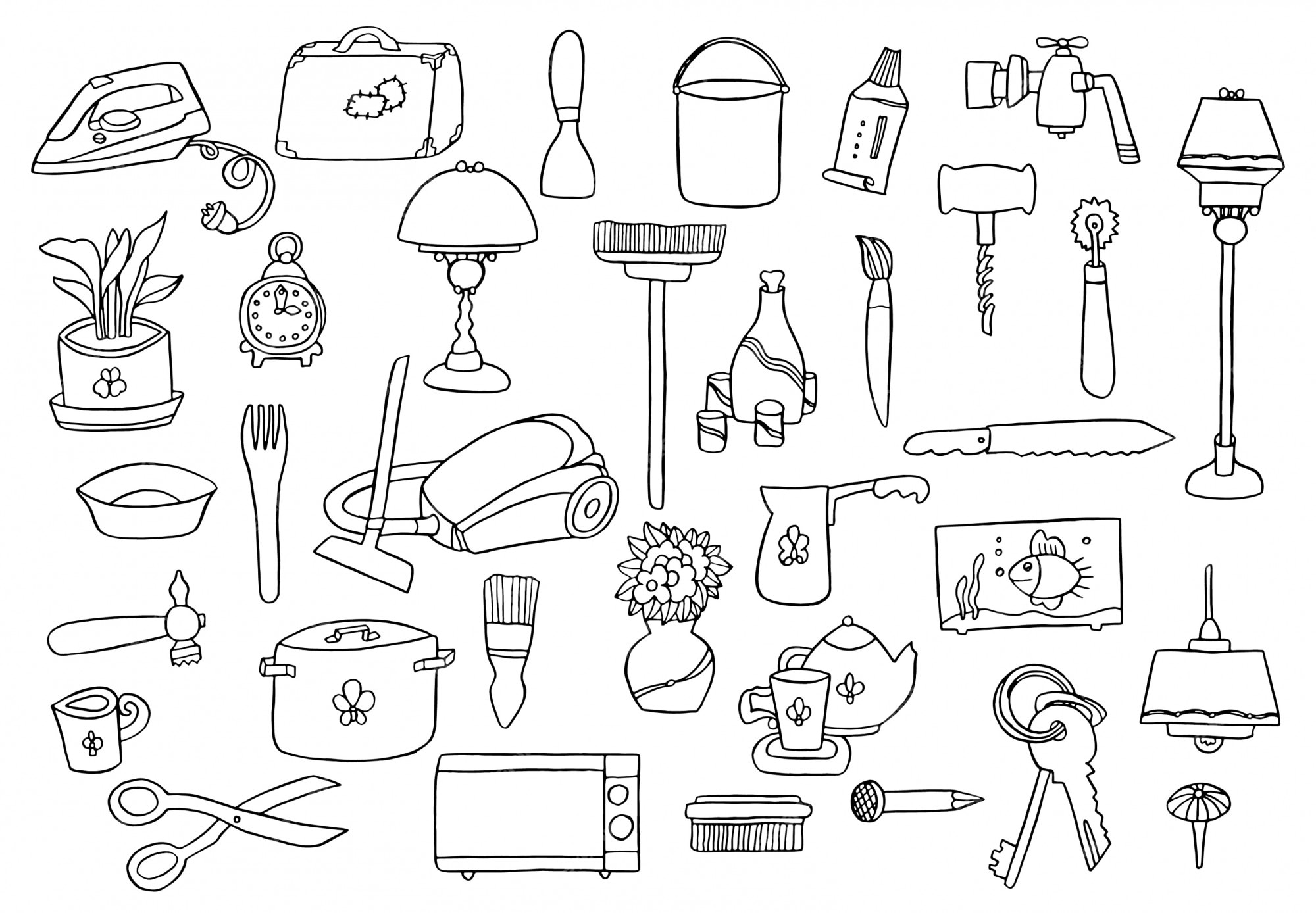 Household Home Objects Collection Hand Drawing Stock Vector (Royalty Free)  131075837, Shutterstock