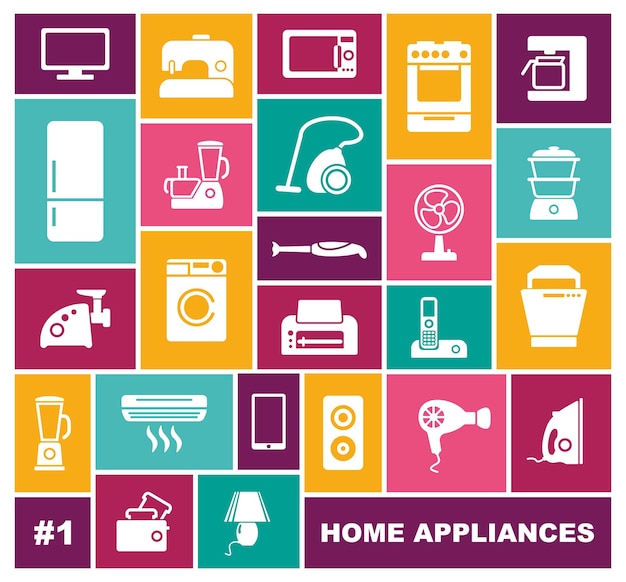 Vector home appliances icons in flat style vector illustration