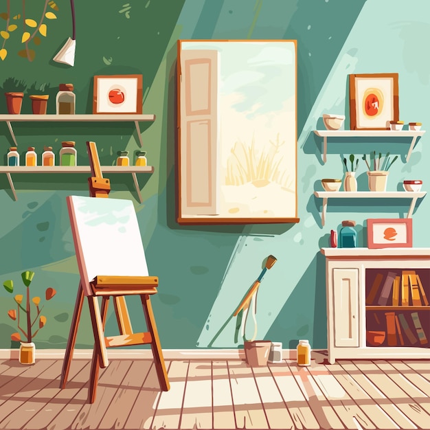 벡터 home_art_studio_with_easel_and_painting_tools