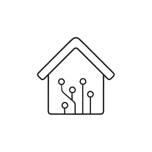 Home automation with circuit board hand drawn outline doodle icon. Smart home technology concept