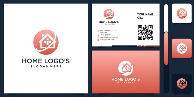 Home build logo with business card design vector premium