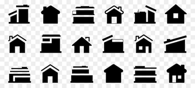 Home building icons in black Set of simple house signs Home construction icons Real estate symbol collection Black house icons