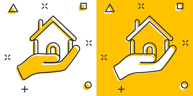 Иконка по уходу за домом в комическом стиле ручной векторный рисунок дома на белом изолированном фоне эффект всплеска бизнес-концепции качества здания
