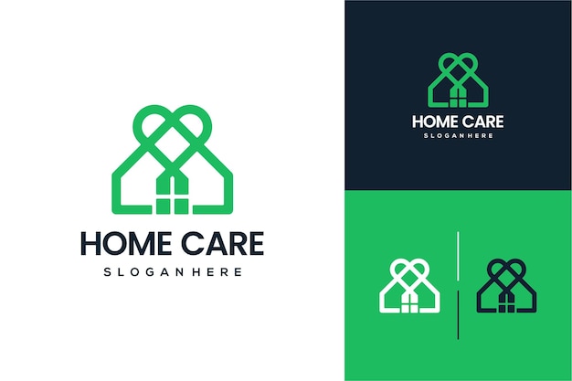 Vector home care logo with love line art design vector template premium vector