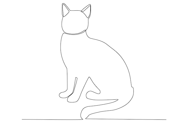 A home cat sitting drawing one line art