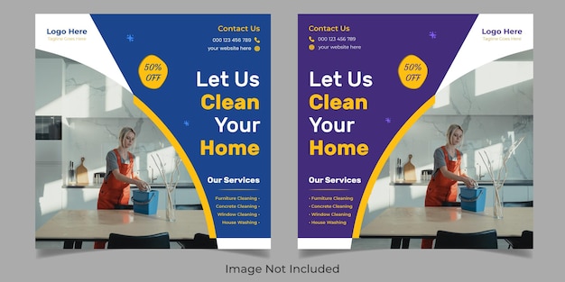 Vector home cleaning service corporate business square flyer social media post template design