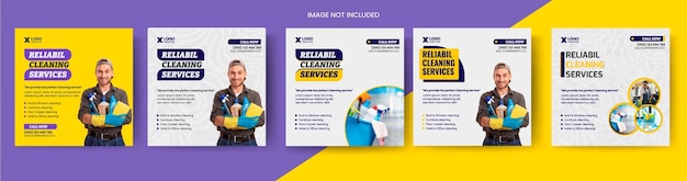 Vector home cleaning social media bundle