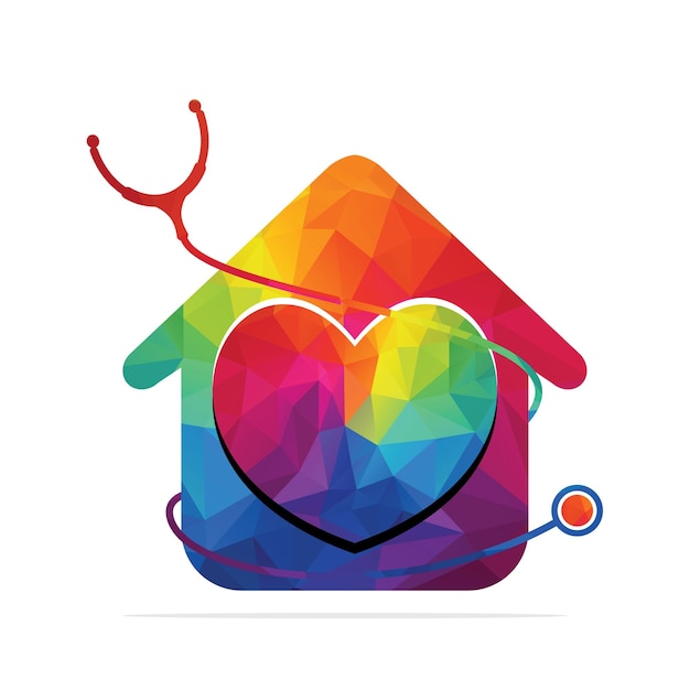 ホーム クリニック医療のベクトルのロゴのデザイン 聴診器と心臓の鼓動のロゴのベクトルのデザイン