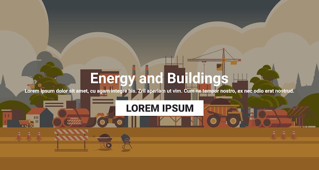 home construction building engineering energy and buildings concept construction site background horizontal copy space vector illustration