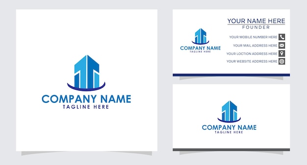 home construction logo with buildings business card