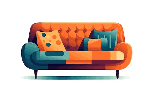 Домашний диван с подушкой Изолированный на заднем плане Мультфильм векторная иллюстрация