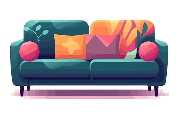 Вектор Домашний диван с подушкой изолированный на заднем плане мультфильм векторная иллюстрация