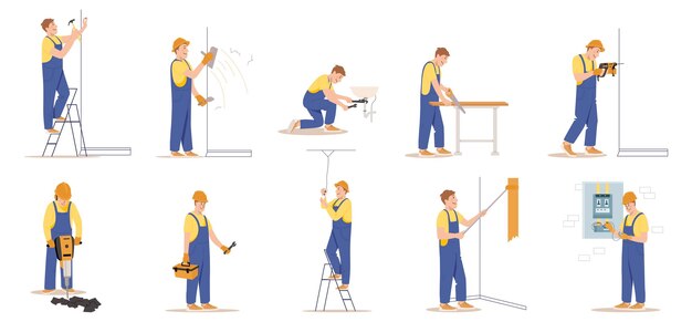 Home craftsmen and repairmen professional construction workers with tools set vector illustration