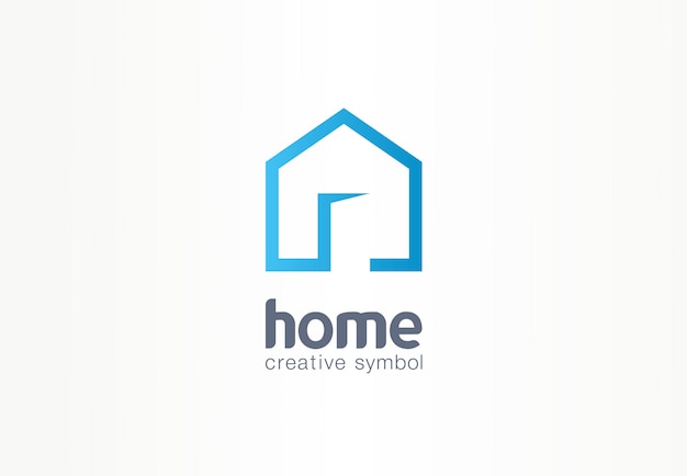 Concetto di simbolo creativo casa. porta aperta, edificio entra, agenzia immobiliare logo astratto business. architettura d'interni, icona di accesso al sito web. logotipo di identità aziendale, grafica aziendale