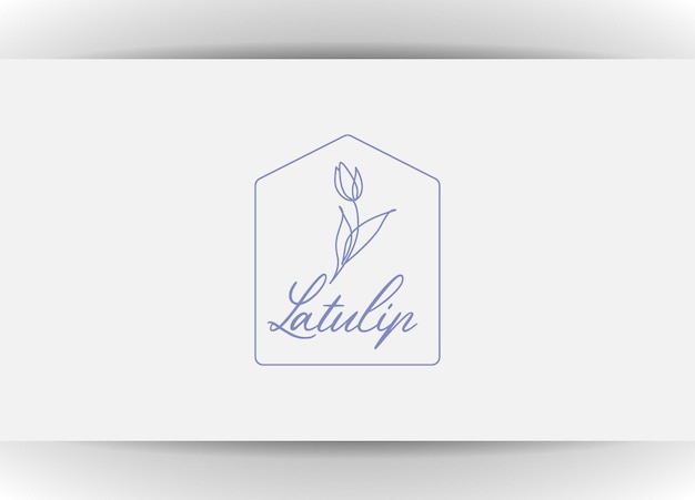 Home decor store emblem with tulip in simple linear style vector logo design