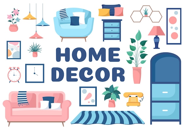 Premium Vector | Home decor template hand drawn cartoon ...