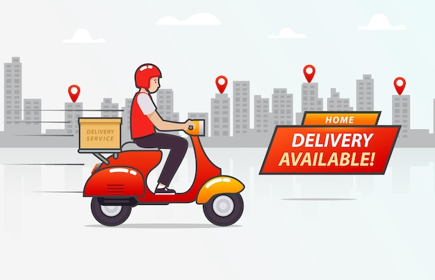 Vector home delivery available with rider landing page design