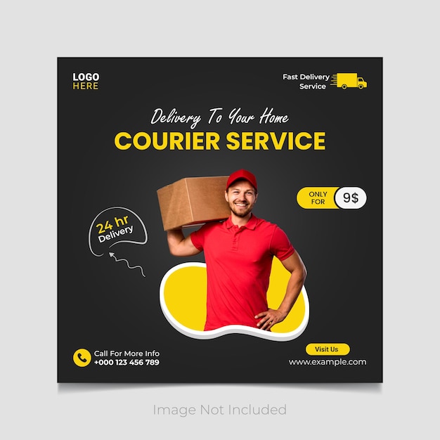 Home delivery courier service social media post vector template