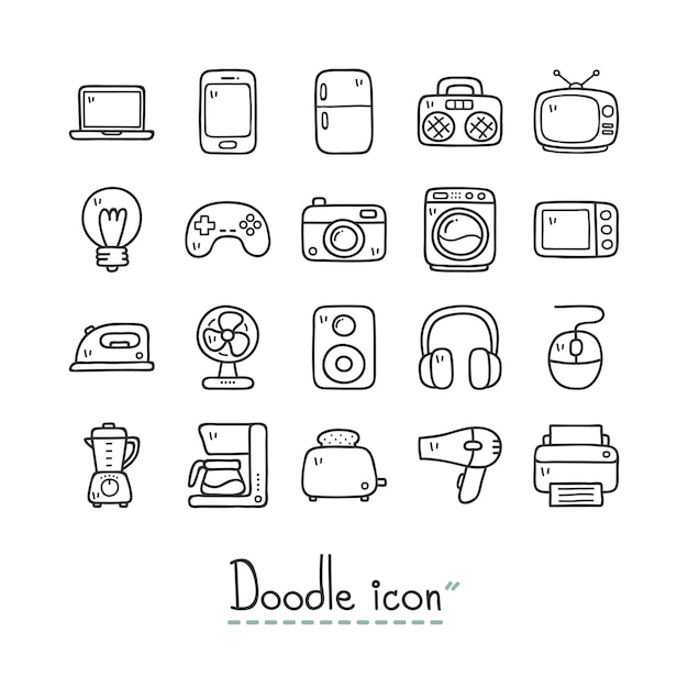 Home devices. cute doodle icons.
